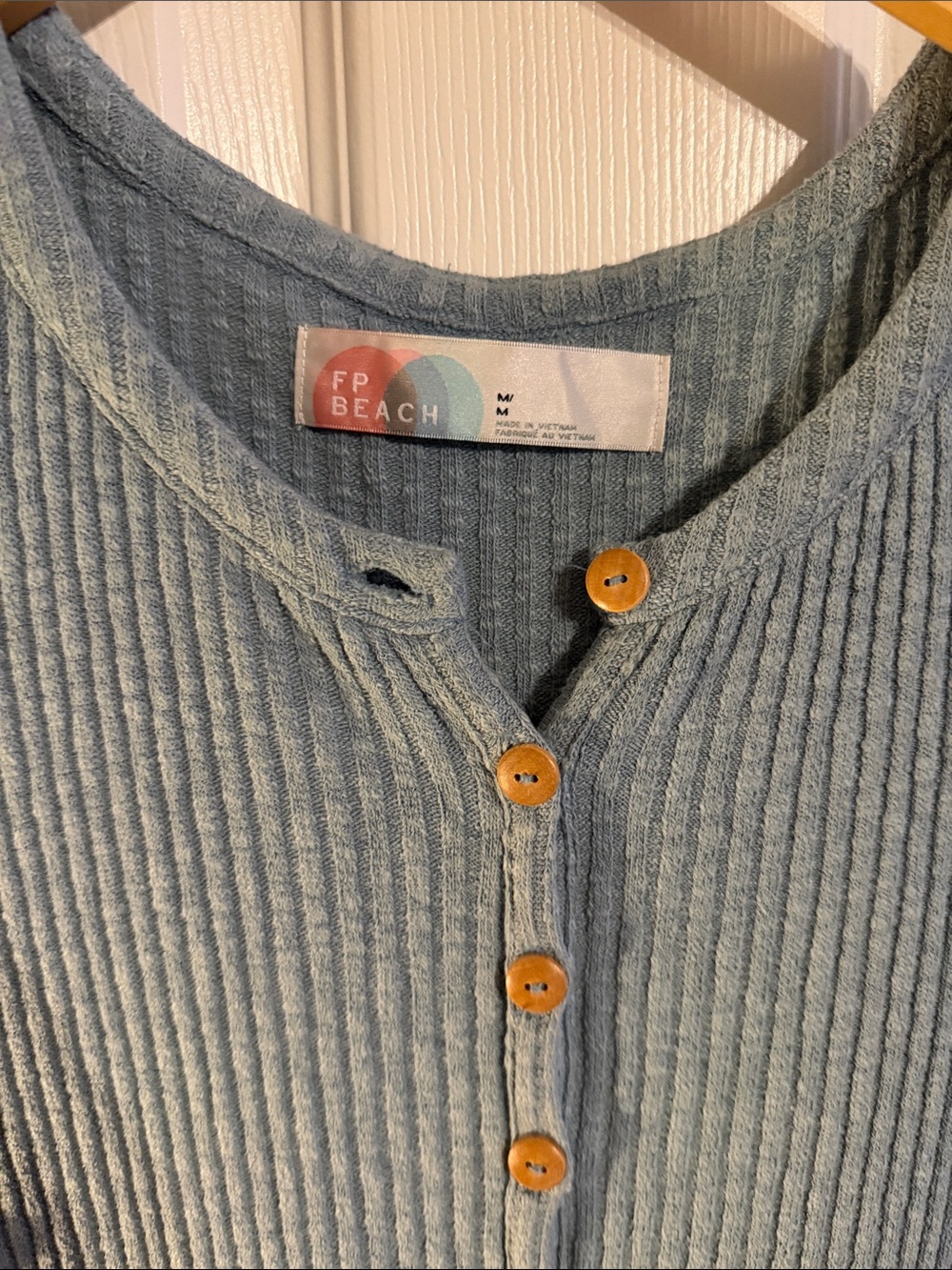 FP Beach Light Blue Ribbed Button Front Top - Picture 2 of 5